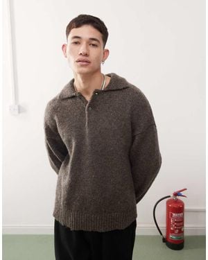 Weekday Bobby Wool Blend Polo Jumper - Grey