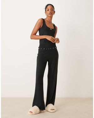 Abercrombie & Fitch Pantalones De Pijama Negros Con Bordes Ondulados De (Parte De Un Conjunto) - Neutro