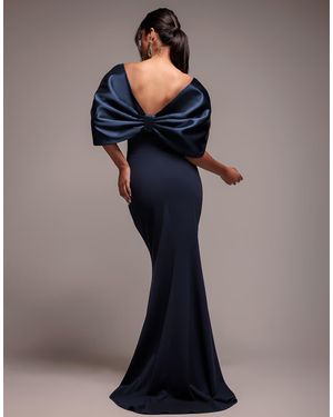 Goddiva Off Shoulder Back Satin Bow Scuba Maxi Dress - Blue