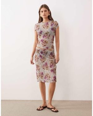 ASOS Co-Ord Low Rise Printed Lace Knee Length Skirt - Pink