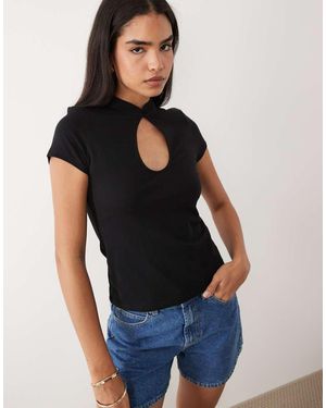 Gina Tricot High Neck Keyhole Top - Black