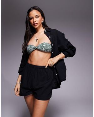 ASOS Biarritz Beach Textured Cotton Short Co Ord - Black