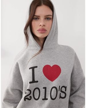 Motel Oversized I Heart 2010's Graphic Hoodie Co-Ord - Grey