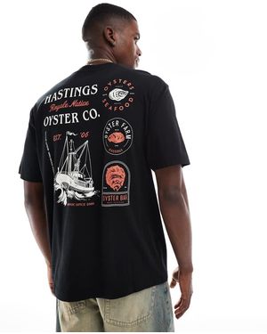 Only & Sons Oversized T-Shirt Met 'Oyster'-Print Op De Achterkant - Zwart