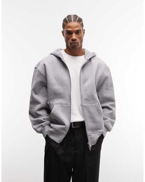 ASOS Premium Heavyweight Oversized Zip Through Hoodie - Grey