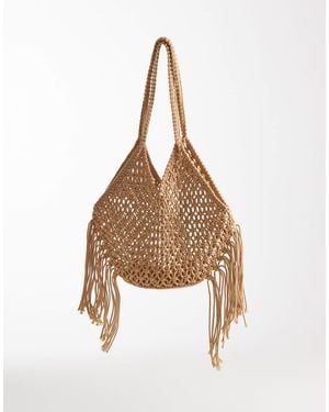 Kaiia Exclusive Cotton Woven Tassel Shoulder Beach Bag - Multicolor
