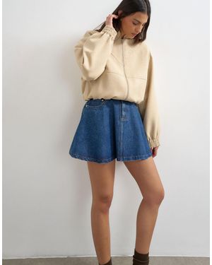 TOPSHOP Denim Pleated Full Mini Skirt - Blue
