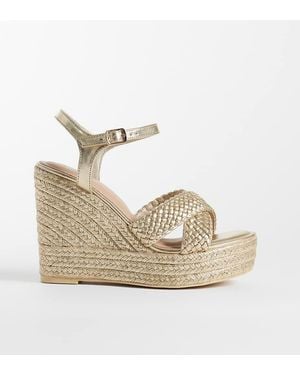 New Look Cross Strap Plaited Wedge Sandal - Metallic