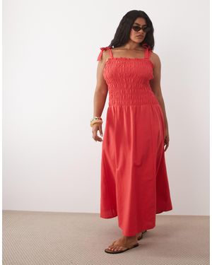 Esmee Curve Sleeveless Maxi Beach Dress With Trim - Red