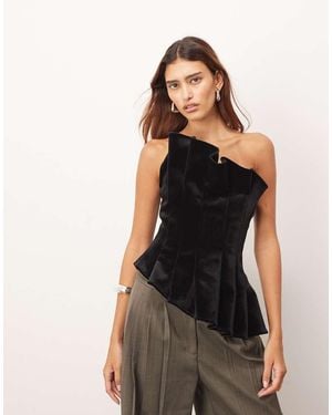 ARRANGE Velvet Sculpted Bandeau Top - Black
