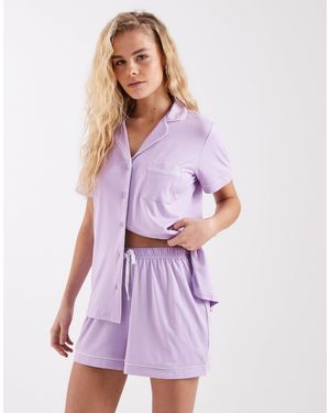 Loungeable Superweiches jersey-set mit reversoberteil und shorts - Lila