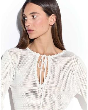 NARRATED Crochet Knit Long Sleeve Mini Dress - Natural