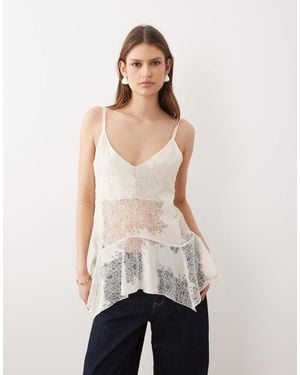 Mango Sheer Lace Asymmetric Cami - Natural
