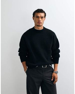 ASOS Super Oversized Knitted Wool Blend Rib Jumper - Black
