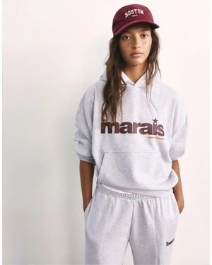 Pull&Bear Hoodie graphique chiné - Blanc