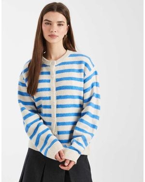 ASOS Knit Crew Neck Cardigan - Blue