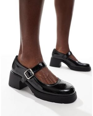 ASOS Wide Fit Saxton Chunky Mary Jane Heeled Shoes - Brown