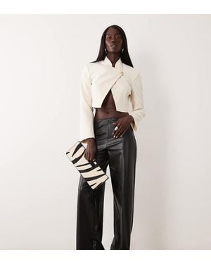 Vero Moda Broek Met Leerlook, Halfhoge Taille, Wijde Pijpen - Wit