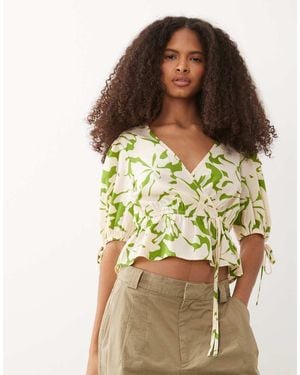 Wednesday's Girl Tie Detail Short Sleeve Blouse - Green