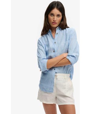 Superdry Premium Linen Button Down Slim Shirt - Blue