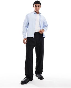 Pull&Bear Camicia Blu A Righe A Maniche Lunghe - Bianco