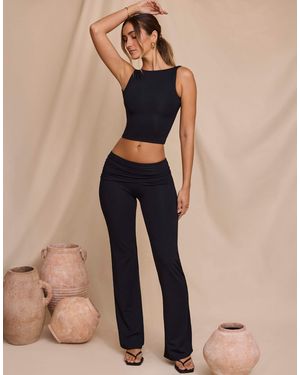 Oh Polly Mid Waist Slinky Flare Pants - Natural