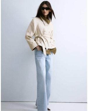 Stradivarius High Neck Leather Effect Trench Coat - Grey