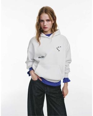 Pull&Bear Hoodie Met Sterren En Slogan - Wit
