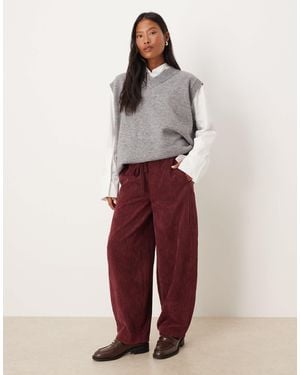 ASOS Asos Design Petite Pull On Barrel Leg Cord Pants - Red