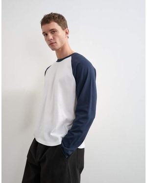 TOPMAN T-Shirt Raglan Corta A Maniche Lunghe Vestibilità Comoda - Blu
