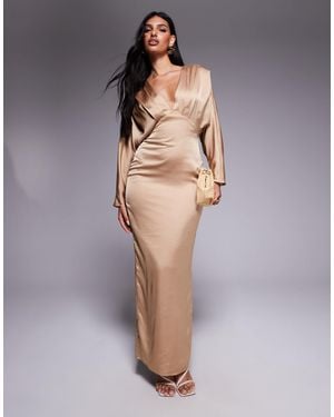 TFNC London Satin Kimono Sleeve Maxi Dress - Grey