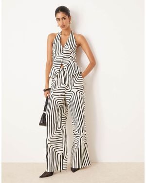 Mango Co-ord Scribble Print Linen Mix Wide Leg Trouser - White