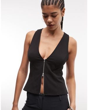 Weekday Zip Up Woven Top - Black