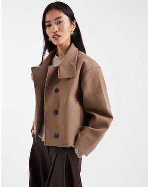 New Look Funnel Neck Button Down Coat - Brown