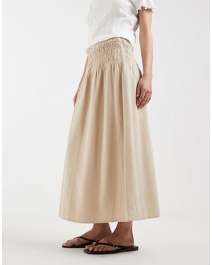 ONLY Linen Blend Ruched Waist Maxi Skirt - Natural