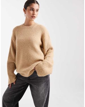 4th & Reckless Maglione Effetto Lana Color Cammello A Coste Oversize Con Maniche Voluminose - Neutro