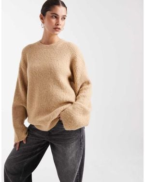 4th & Reckless Geribbelde Gebreide Oversized Trui Van Wolmix Met Volumineuze Mouwen - Naturel