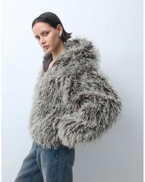 Weekday Oversized Balloon Fit Faux Fur Jacket With Hood - Gray