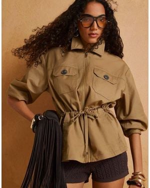River Island Drawstring Waist Shacket - Brown