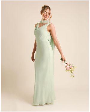 Six Stories Bridesmaid Crepe Plunge Cowl Front Maxi Dress - White