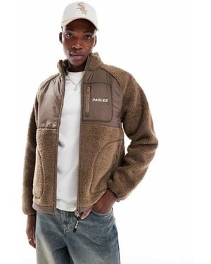 Parlez Chaqueta Marrón Con Cremallera Y Logo De Felpa De