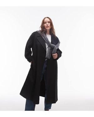 Mango Curve Tie Waist Wool Coat - Black