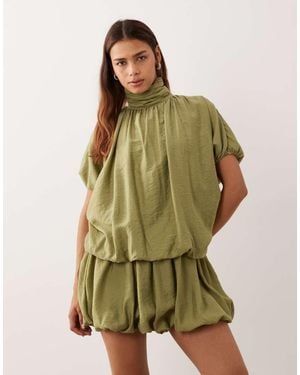 ASOS High Neck Mini Dress With Bubble Hem - Green