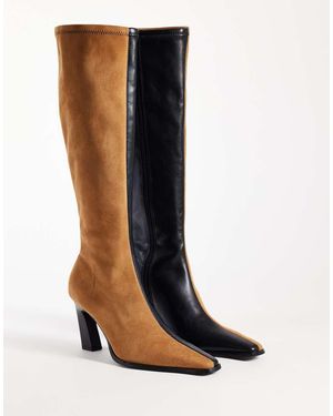ASOS Crescent Botas Hasta La Rodilla Con Tacón Bicolor En Camel Y Negro-Marrón - Azul