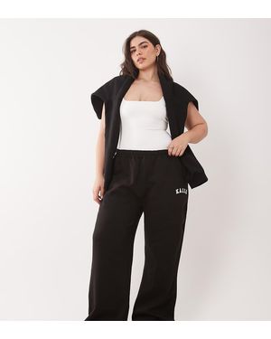 Kaiia Plus Cotton Blend Wide Leg Joggers Co-Ord - Black