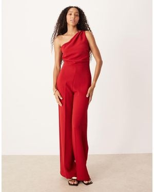 Mango One Shoulder Jumpsuit - Red
