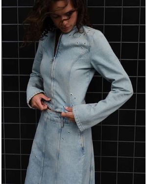 Pull&Bear Giacca Di Jeans Con Occhielli Azzurro Chiaro - Nero