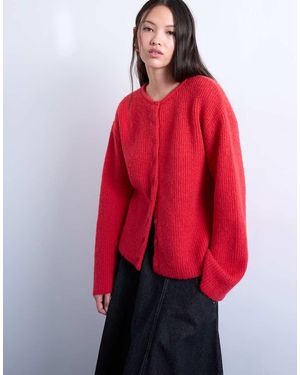 TOPSHOP Knitted Easy Ribbed Relaxed Cardigan - Red