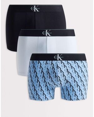 Calvin Klein Monogram Cotton 3 Pack Trunks - Blue