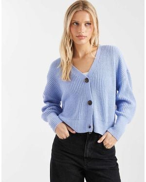 Vero Moda Button Through Chunky Rib Cardigan - Blue